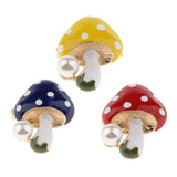 Maxbell 3 Pieces Delicate 3 Colors Enamel Faux Pearl Mushroom Brooch Pins for Womens