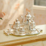 Maxbell White Wooden Kitchen Set And Silver Metal Wine Set For 1/12 Scale Dollhouse