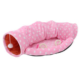 Maxbell Maxbell Foldable Cat Tunnel Bed-Kitten Indoor Playing Funny Toy Hanging Fluffy Ball Pink