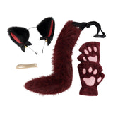 Maxbell Plush Cat Ears, Paws and Tail Set Lovely for Themed Party Birthday Carnivals Red Black