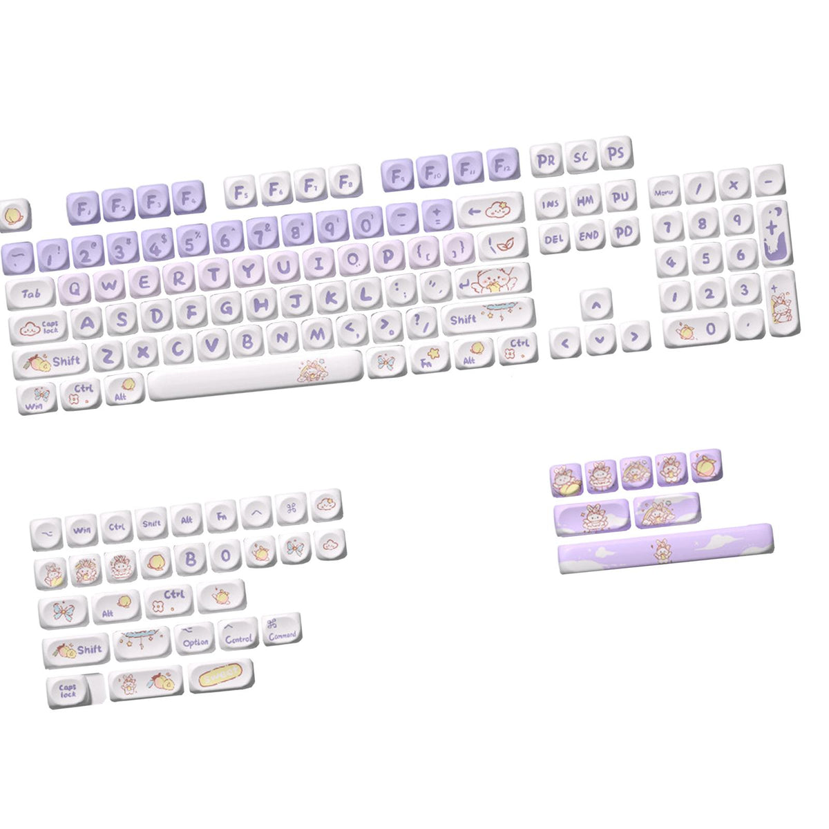 Maxbell Mechanical Keyboard Keycaps Replacement Clear Word Heat Sublimation Key Caps Purple 142 Keys