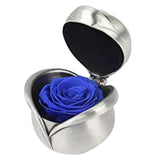 Handmade Everlasted Preserved Flower Rose Marriage Proposal Ring Box Blue-Silver