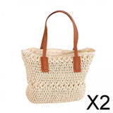 Maxbell 2xCasual Straw Woven Handbag Top Handle Wallet Summer Beach Purse beige