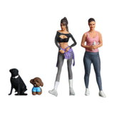 Maxbell 2Pcs 1/64 Diorama Feamle Figure with 2 Dog Layout Realistic Miniature People B