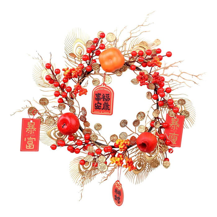 Maxbell Chinese New Year Wreath for Front Door for Wall Fireplace Spring Festival