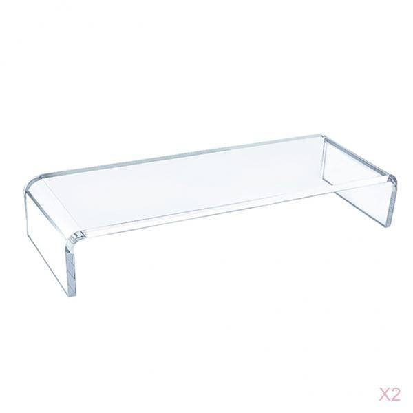 Home Clear Monitor Stand Shelf PC LCD Computer Screen Riser Tray Holder 2pcs