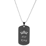 Maxbell 2pcs Her King & His Queen Dog Tag Pendant Couple Necklace Lovers Beads Chain