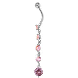Maxbell Maxbell Sexy Stainless Steel CZ Crystal Navel Belly Button Ring Dangle Silver Pink