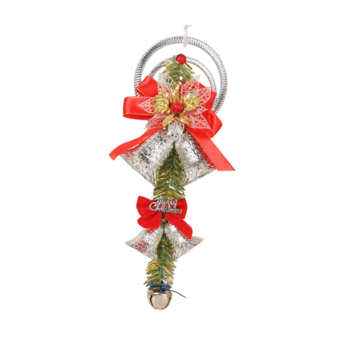 Maxbell Xmas Tree Hanging Decoration Pendant Shop Door Knobs Christmas Bell Ornament Silver