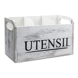 Maxbell White Wooden Utensil Holder Farmhouse Utensil Storage for Flatware Tableware