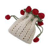 Maxbell Crochet Bag Materials Fashion Rose Drawstring Pouch for Travel Beach Holiday Phone Bag