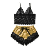 Maxbell Women Sexy Lace Vest Crop Tops Panty Lingerie Sleepwear Golden L