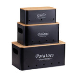 Maxbell 3 Pieces Potato Onion Storage Bin Sturdy for Kitchen Counter Farmhouse Decor black