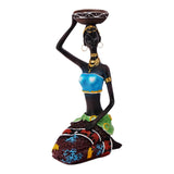 Maxbell African Women Statues Candlestick Tea Lights Candle Holder Home Room Blue