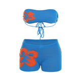 Maxbell 2Pcs Women Knitted Shorts Set Outfits Stylish Crochet Tube Crop Tops S