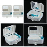 2X Portable Denture Case Built In Mirror Brush Teeth Storage Container Box