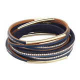 Maxbell Women Multilayer Leather Bracelet Wrap Crystal Bracelet Magnet Buckle Blue - Aladdin Shoppers