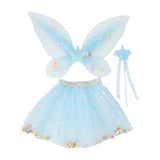 Maxbell 3 Pieces Fairy Wings Tutu Skirt and Stick Set for Girls Cute Princess Cosplay Blue