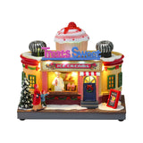 Maxbell Christmas Village House Statue LED Lighted Fast Food Figurine for Countertop Ice Cream Shape