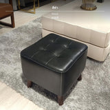 Maxbell Genuine Leather Ottoman Stool Genuine Leather Ottoman Stool, sturdy Wood Frame, Modern Square Leather Footrest, Multipurpose Shoe Bench for Living Room, Makeup, Entryway, personalized hues Available, No Assembly Needed Black