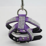 Maxbell Maxbell Bling Diamond Crystal Collar Pet Cat Dog Harness Chest Strap Lead Purple S