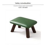 Maxbell Wooden Small Stool, olive Oil Wax Leather Ottoman, Mushroom Bench for Living Room & Entryway, Soft Upholstered Shoe Bench, Low Modern Minimalist Stepping Stool for Home NoButton Green