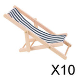 Maxbell 10xWooden Lounge Chair Blue White Striped 1/12 Dollhouse Miniature Furniture