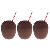 Maxbell 3 Pieces Plastic Fruit Coconut Drink Cup Straw Hawaiian Luau Tropical Party