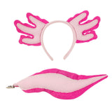 Maxbell Axolotl Headband and Tail Set Cute Axolotl Costume for Role Playing Festival Rose Red