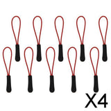 Maxbell 4x10Pcs Reflective Zipper Pull Cord Zip Puller Zip Fastener Zip Slider Red