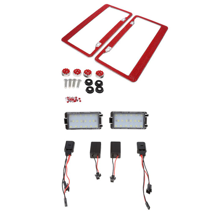Maxbell 2x LED License Number Plate Light for Ibiza Leon +License Plate Frame Red