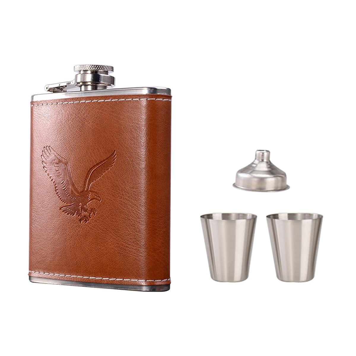 Maxbell Maxbell Portable Hip Flask Set Funnel Cups Liquor Stainless Steel Wine Bottle Brown
