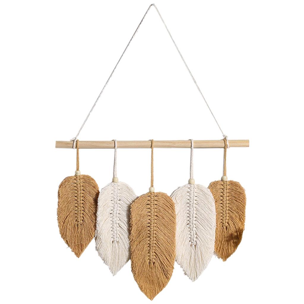 Maxbell Maxbell Leaf Boho Tapestry Handmade Knitting Tassels Macrame Wall Hanging Room Decor Beige and Yellow