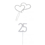 Maxbell Rhinestone Crystal LOVE HEART + 25 25th Birthday Anniversary Number Cake Topper