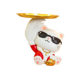 Maxbell Creative Luck Cat Figurine Cookie Candy Dish Claws Hand Jewelry Tray Statue 19x17x18cm Red