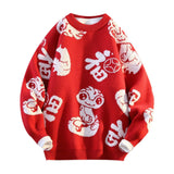 Maxbell Knit Sweater Warm Novelty Casual Jacquard for Autumn Winter Festival Red