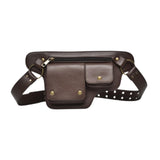 Maxbell Waist Pack Punk Style Hip Bag Wallet Waist Bag for Travel Fishing Hiking Brown