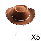 Maxbell 5xFelt Cowboy Hat Cowgirl Hats with Wind Lanyard Sunhat for Holiday Dress up Brown