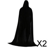 Maxbell 2xVelvet Hooded Cloak Long Robe Witch Capes Halloween Costume 170cm Black