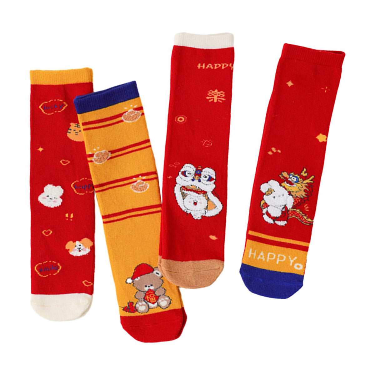Maxbell 4 Pairs Kids New Year Socks Lightweight Autumn Winter Elastic Mid Calf Socks Style B