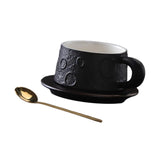 Ceramic Coffee Mug Gold Spoon for Latte Tea Milk Juice with Saucer and Spoon Black
