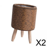 Maxbell 2xWoven Basket Plant Stand with Legs Flower Pot for Apartment Drawing Room Cylinder Dark Brown