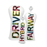 3 Pieces Golf Wood Covers for Men Women Soft Golf Club Head Covers for Woods White