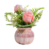 Maxbell Artificial Potted Rose Flower Ceramic Vase Bonsai for Indoor Farmhouse Decor Pink