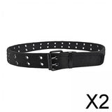 Maxbell 2xDouble Grommets Belt Aesthetic Casual Pin Buckle Belt Punk Belts Canvas Belt 110cm Black