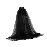 Maxbell 2xWomen Tulle Tutu Long Skirt Lace up Solid Color for Party Cosplay Evening black