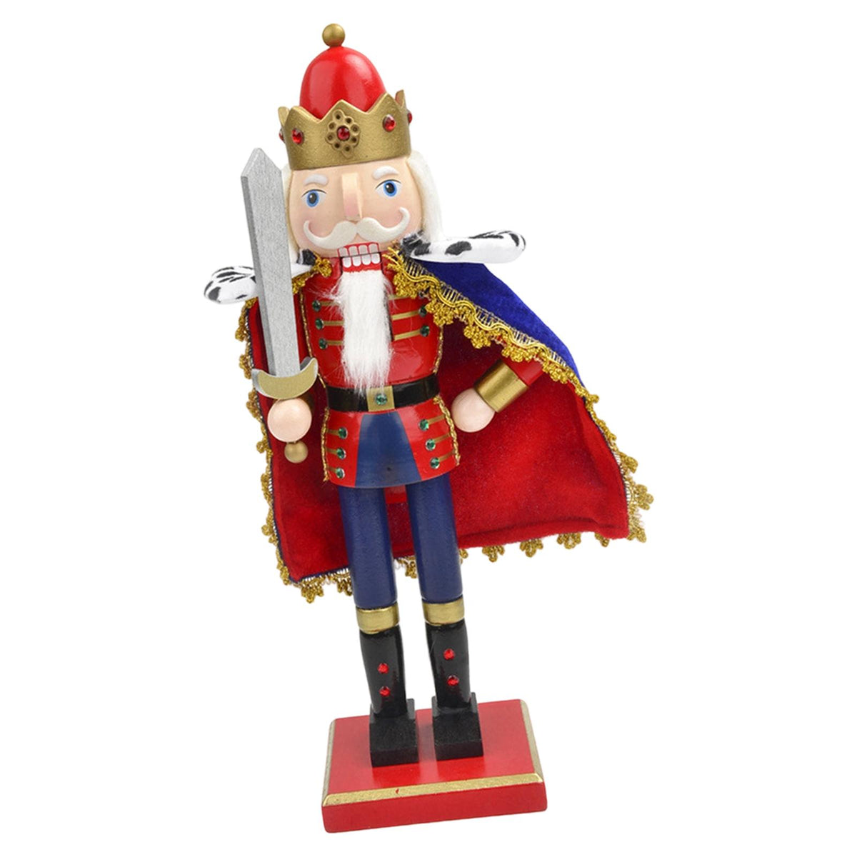 Maxbell 38cm Wooden King Nutcracker with Cape Table Ornament for House Warming Party Red Uniform