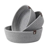 Maxbell 3Pcs Round Small Woven Baskets Set Bowl Desktop Sundries Cotton Rope Baskets Gray