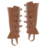 Maxbell 2xMedieval Renaissance Leg Leather Armor Part Warrior Shoes Boots Cover Brown
