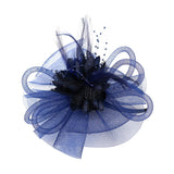 Lady Fascinator Headband Veil Feather Hat Cocktail Party Costume Dark blue